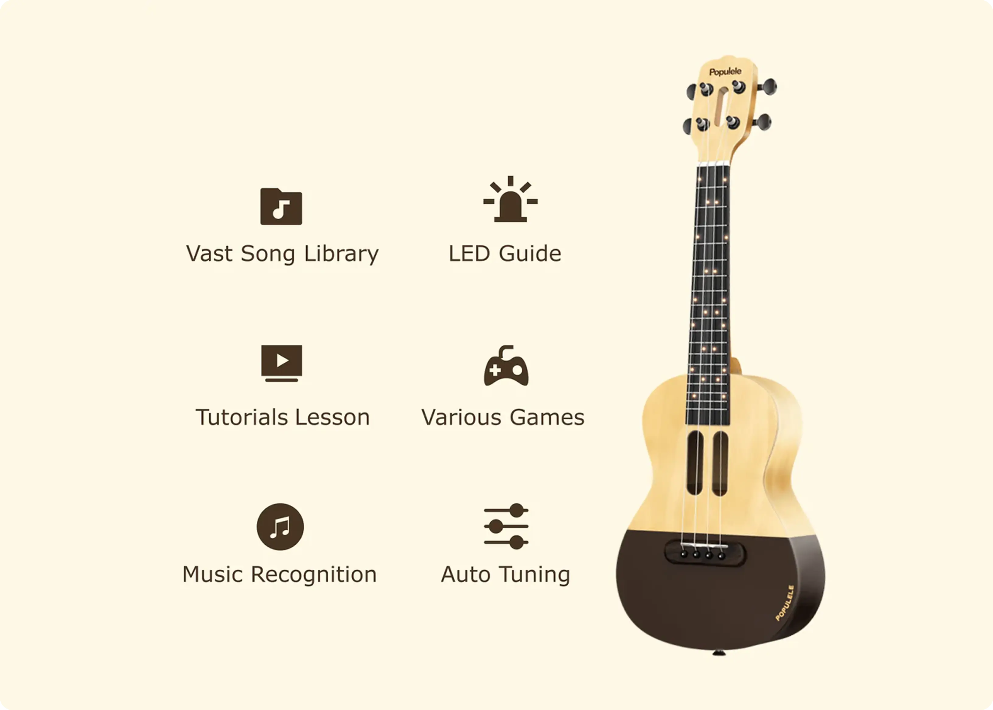 Populele スマートウクレレ　光るウクレレ Popumusic POPULELE スマートウクレレ ポピュレレ 全長23インチ
